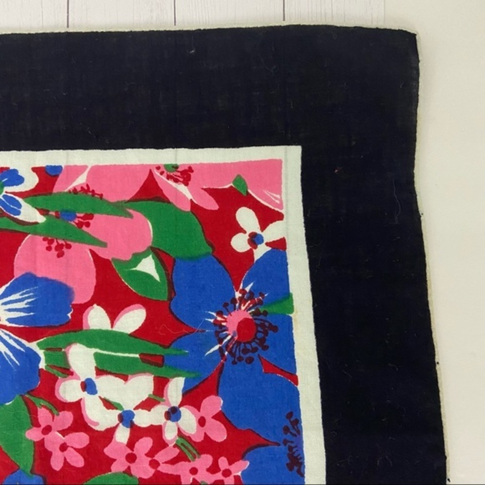 Vintage Blue White Pink Floral Green Leaves Handkerchief Hanky Cottage Cotton - Picture 6 of 9